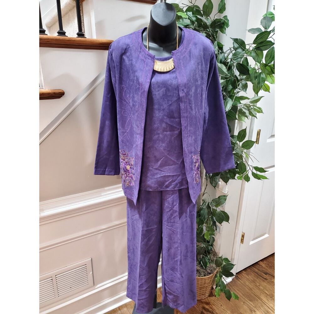 Maggie Sweet Women Purple Polyester Open Front Jacket, Top & Pant 3 Pc's Suit PM